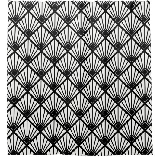 Shower Curtain - Art Deco Fan Black & White Douchegordijn (Voorkant)