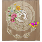 Shower Curtain beige Floral Butterfly Douchegordijn (Voorkant)