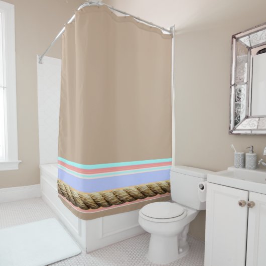 Shower Curtain beige Rope Stripe Douchegordijn (In situ)
