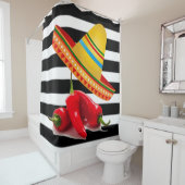 Shower Curtain Black Stripe Mexicaanse Sombrero Douchegordijn (In situ)