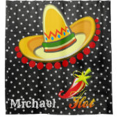 Shower Curtain Black White Polk a dot, Sombrero Douchegordijn (Voorkant)