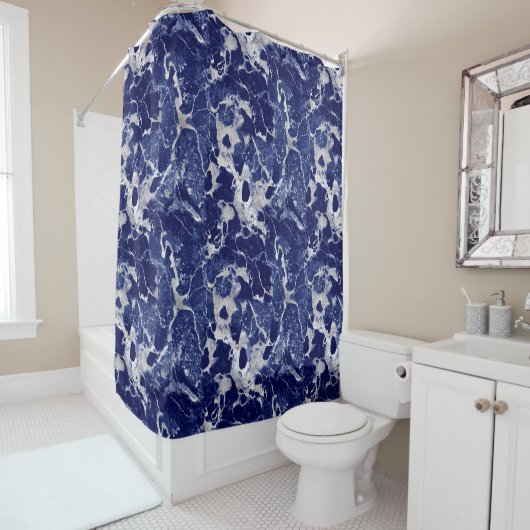Shower Curtain - Blue and Silver Marble Pattern Douchegordijn (In situ)