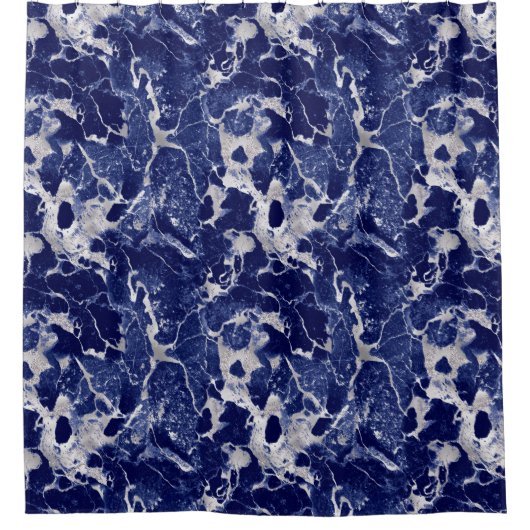 Shower Curtain - Blue and Silver Marble Pattern Douchegordijn (Voorkant)