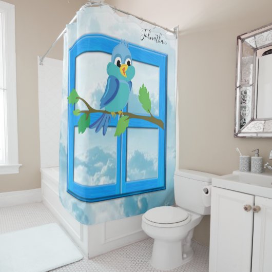 Shower Curtain Blue Bird Douchegordijn (In situ)