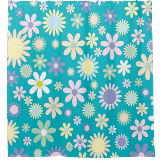 Shower Curtain Blue Floral Douchegordijn (Voorkant)