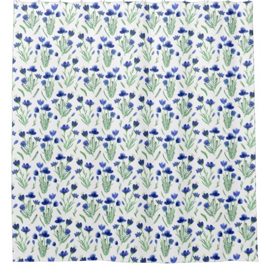 Shower Curtain - Blue Flowers Pattern Douchegordijn (Voorkant)