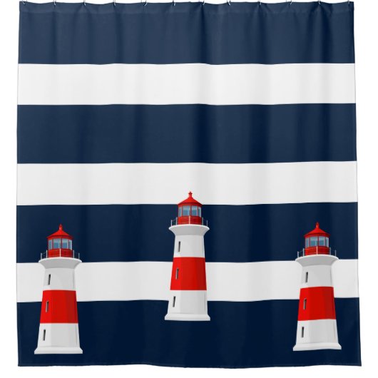 Shower Curtain - Blue Stripes Lighthouse Douchegordijn (Voorkant)
