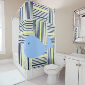 Shower Curtain Blue Whale Stripes Douchegordijn (In situ)