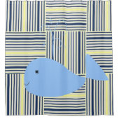 Shower Curtain Blue Whale Stripes Douchegordijn (Voorkant)