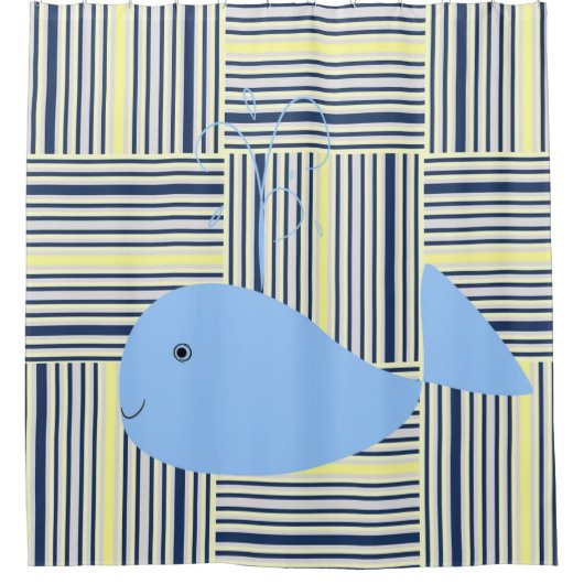 Shower Curtain Blue Whale Stripes Douchegordijn (Voorkant)