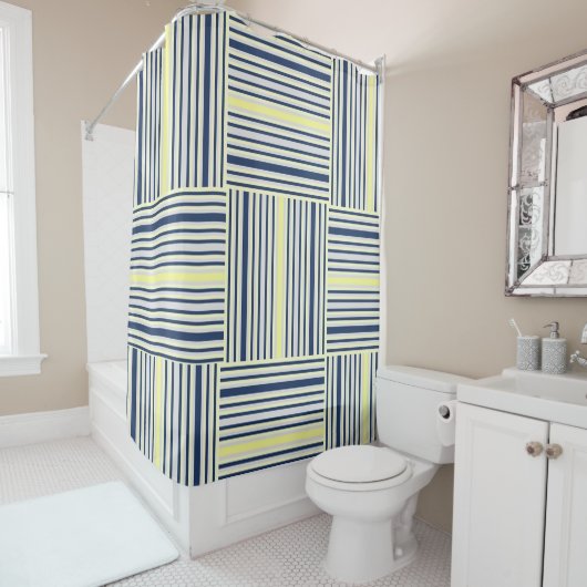 Shower Curtain Blue Yellow White Stripes Douchegordijn (In situ)
