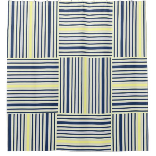 Shower Curtain Blue Yellow White Stripes Douchegordijn (Voorkant)