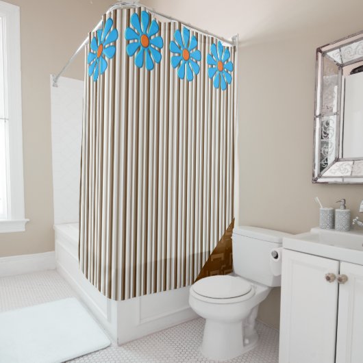 Shower Curtain Brown Stripe Floral Douchegordijn (In situ)