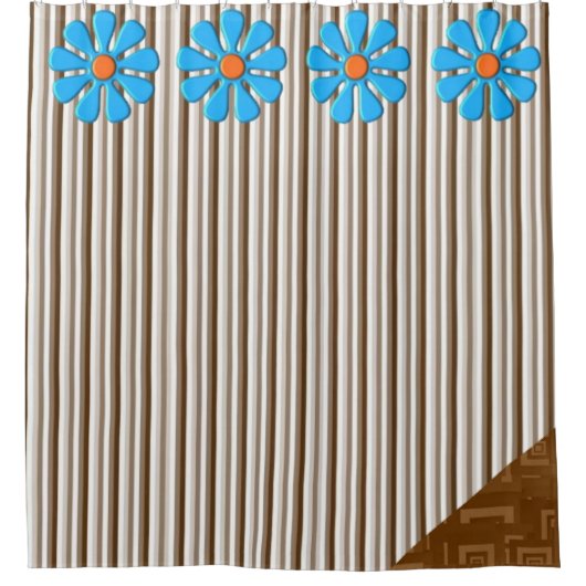 Shower Curtain Brown Stripe Floral Douchegordijn (Voorkant)