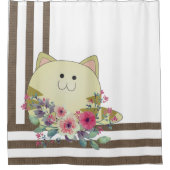 Shower Curtain Brown Stripe Whimsical Cat Douchegordijn (Voorkant)