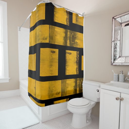Shower Curtain Burnt Yellow Black Douchegordijn (In situ)