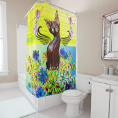 Shower Curtain Cat Fairy Floral Yellow Douchegordijn (In situ)
