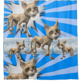 Shower Curtain Cat Kitten Blue Douchegordijn (Voorkant)