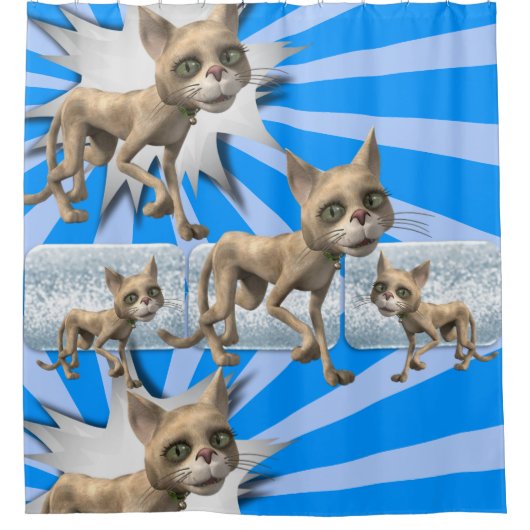 Shower Curtain Cat Kitten Blue Douchegordijn (Voorkant)