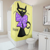 Shower Curtain Cat Paars Bow Polk a stit Douchegordijn (In situ)