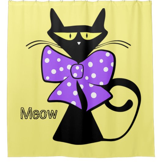 Shower Curtain Cat Paars Bow Polk a stit Douchegordijn (Voorkant)
