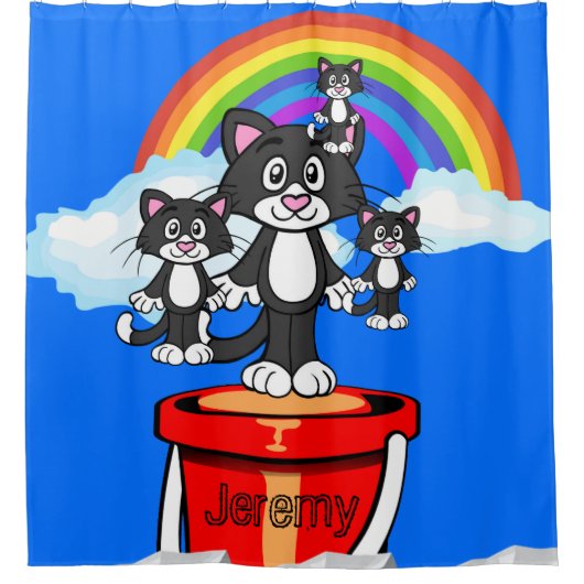 Shower Curtain Cats Rainbow Clouds Douchegordijn (Voorkant)