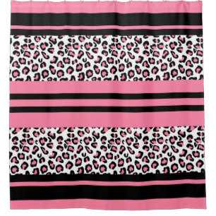 Shower Curtain/ Cheetah Print Pink, zwart en wit Douchegordijn