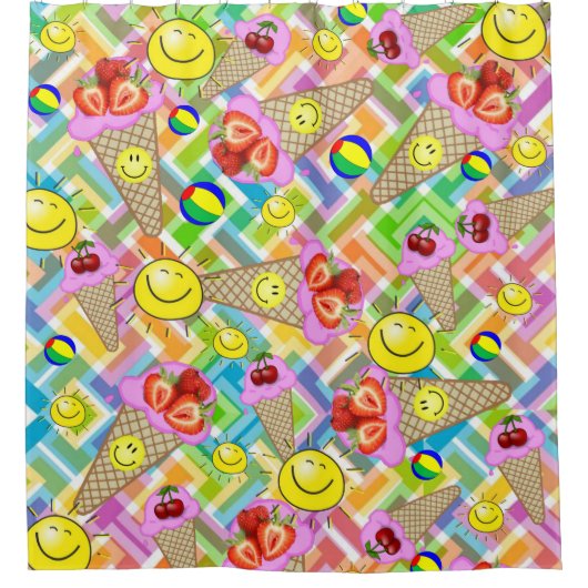 Shower Curtain Chevron Ice Cream Strawberry Sun Douchegordijn (Voorkant)