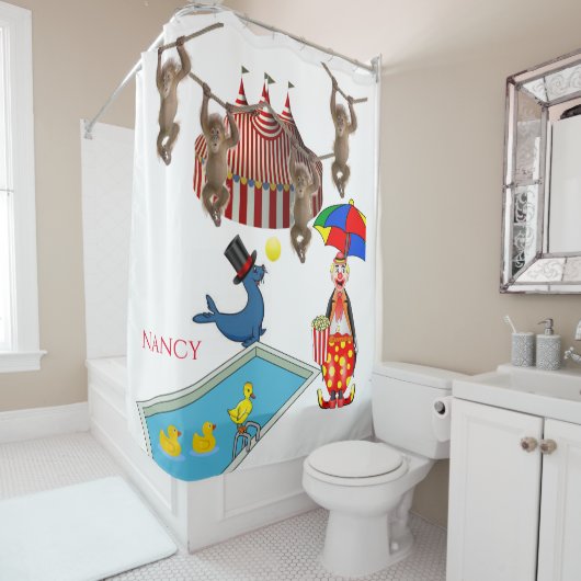 Shower Curtain Clown Zoo Circus Ducks Monkey Douchegordijn (In situ)