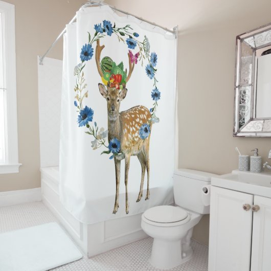 Shower Curtain Deer Fruit Floral Pineappel Douchegordijn (In situ)