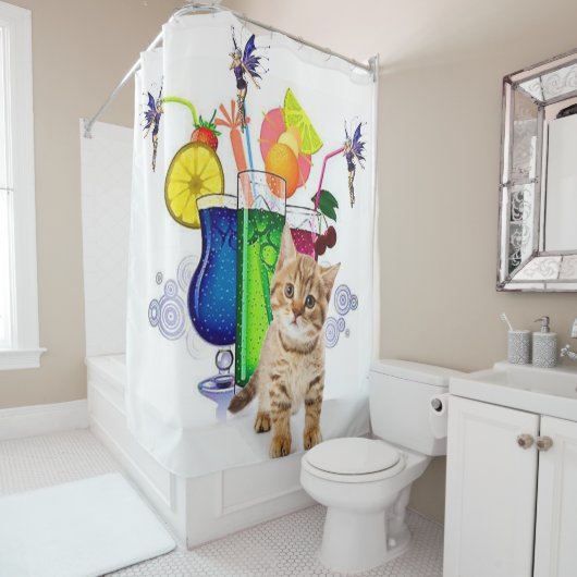 Shower Curtain Drink Kitten Fairy Douchegordijn (In situ)
