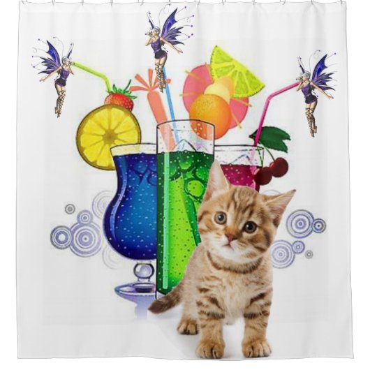 Shower Curtain Drink Kitten Fairy Douchegordijn (Voorkant)