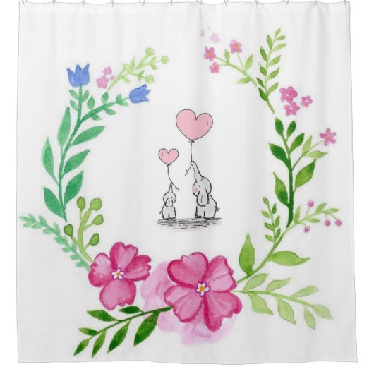 Shower Curtain Elephant Floral Douchegordijn (Voorkant)