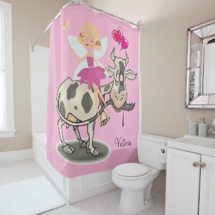 Shower Curtain Fairy Koe Roze harten Douchegordijn