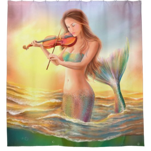 Shower Curtain fantasy mermaid speelt op viool Douchegordijn (Voorkant)