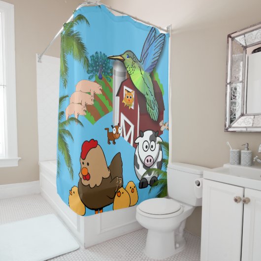 Shower Curtain Farmhouse Pigs Koe Chicken Douchegordijn (In situ)