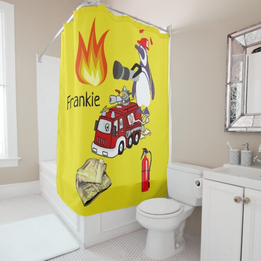 Shower Curtain Fire Penguin Douchegordijn (In situ)