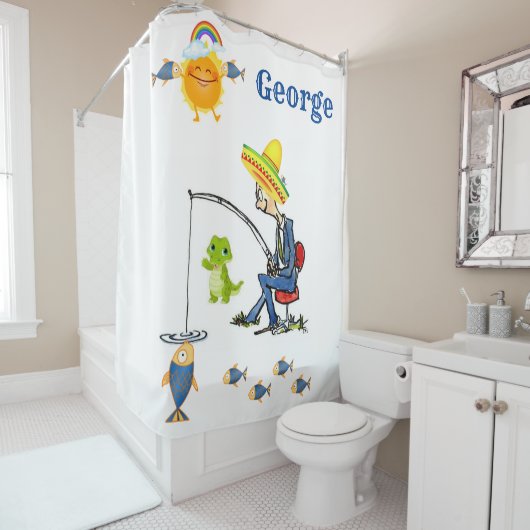 Shower Curtain Fisherman Vist visalligator Douchegordijn (In situ)