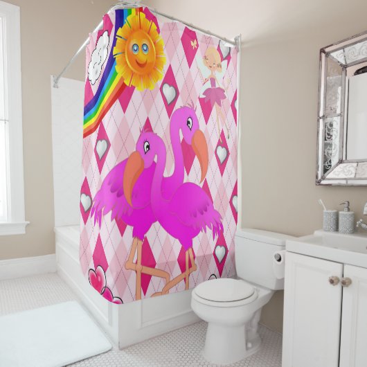 Shower Curtain Flamingo Fairy Sun-regenboog Douchegordijn (In situ)