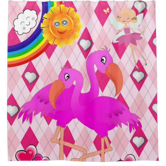 Shower Curtain Flamingo Fairy Sun-regenboog Douchegordijn (Voorkant)