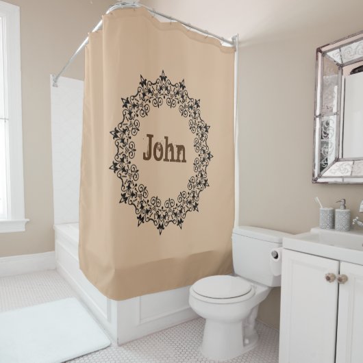 Shower Curtain Floral Black Monogram Douchegordijn (In situ)