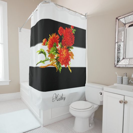 Shower Curtain Floral Black Stripe Douchegordijn (In situ)