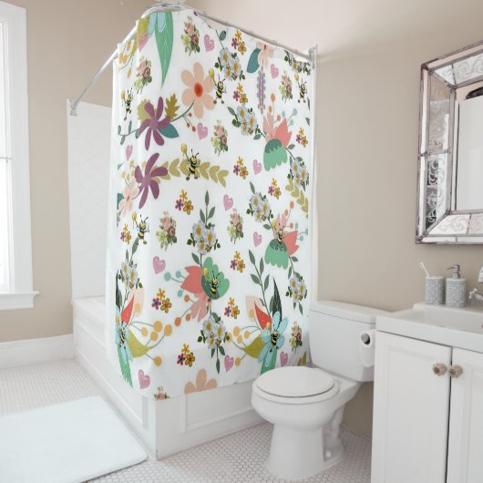 Shower Curtain Floral Bumblebee Douchegordijn (In situ)