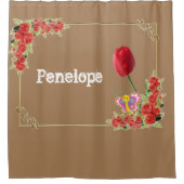 Shower Curtain Floral Butterfly Beige Monogram Douchegordijn (Voorkant)