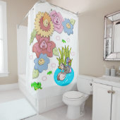 Shower Curtain Floral Frog Ducks Pond Douchegordijn (In situ)