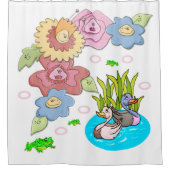 Shower Curtain Floral Frog Ducks Pond Douchegordijn (Voorkant)