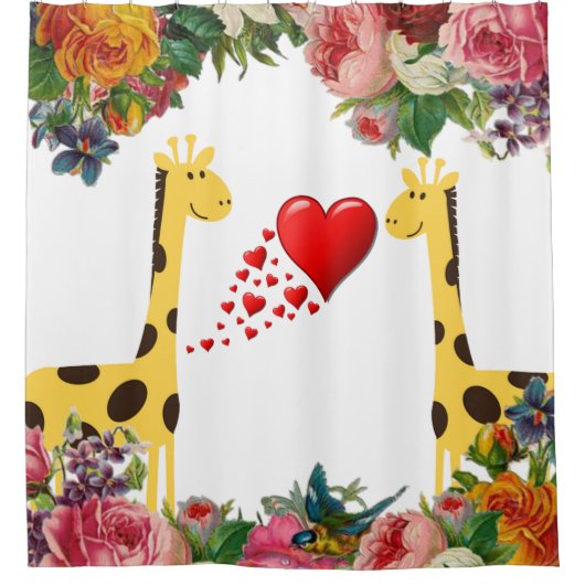 Shower Curtain Floral Giraffe Douchegordijn (Voorkant)