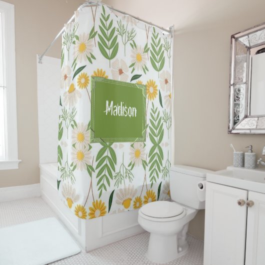 Shower Curtain Floral Green Monogram Douchegordijn (In situ)