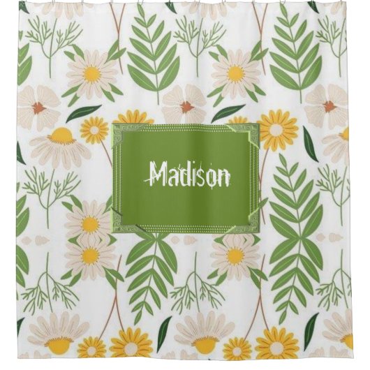 Shower Curtain Floral Green Monogram Douchegordijn (Voorkant)