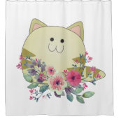 Shower Curtain Floral Kitten Cat Douchegordijn (Voorkant)